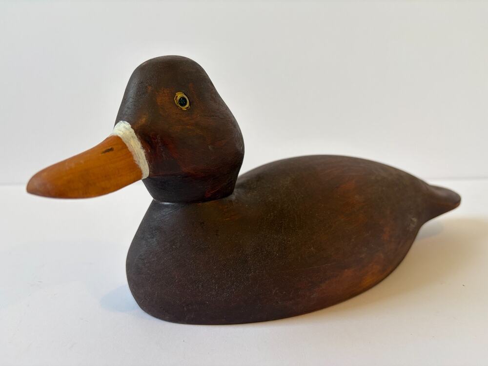 Duck Decoy Hand Carved Wood Folk Art Hunting Decoy Glass Eyes Vintage 11"